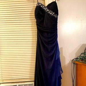 Blondie Nites Navy Blue Prom Dress with Silver Accents